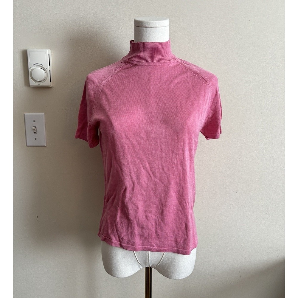 Vintage Quiet Luxury 100% Silk Pink Knit Top Lord & Taylor Large Elegant Stretch